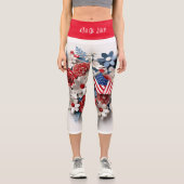 赤青白愛国心3Dの花 カプリレギンス (正面)