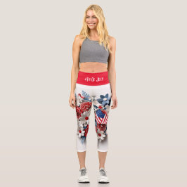 赤青白愛国心3Dの花 カプリレギンス