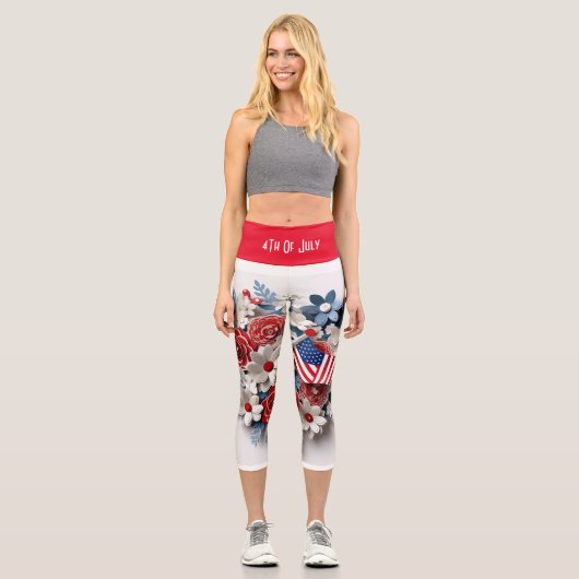 赤青白愛国心3Dの花 カプリレギンス (正面)