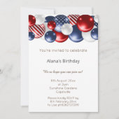 赤青白愛国気球ストライプの誕生日 招待状 (正面)