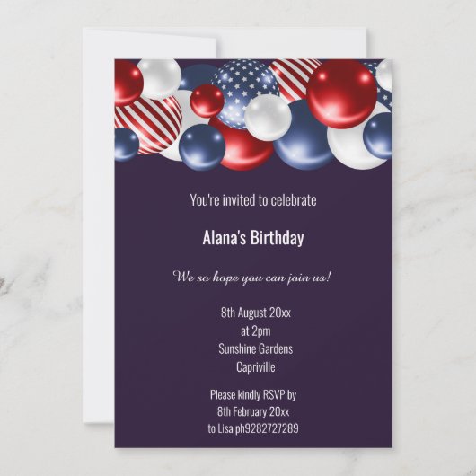 赤青白愛国気球誕生日2 招待状 (正面)