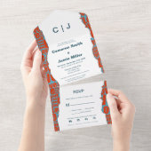 赤青結婚不規則タイポグラフィ縁ど オールインワン招待状 (貼ってはがせる)