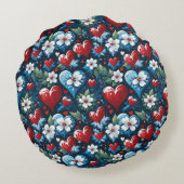 赤青緑のクリスマスハートの花模様 ラウンドクッション (裏面)