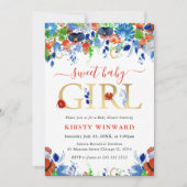 赤青緑の夏の花のベビーシャワー 招待状 (正面)