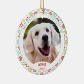 赤青緑の雪の結晶にカスタムキュートペットの写真 セラミックオーナメント (右)