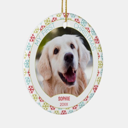 赤青緑の雪の結晶にカスタムキュートペットの写真 セラミックオーナメント (右)