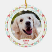 赤青緑の雪の結晶にカスタムキュートペットの写真 セラミックオーナメント (正面)