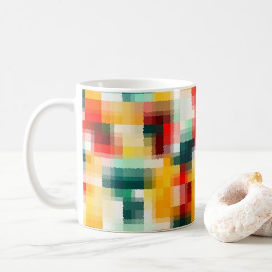 赤青緑黄白色抽象芸術パターン コーヒーマグカップ (ドーナツ)