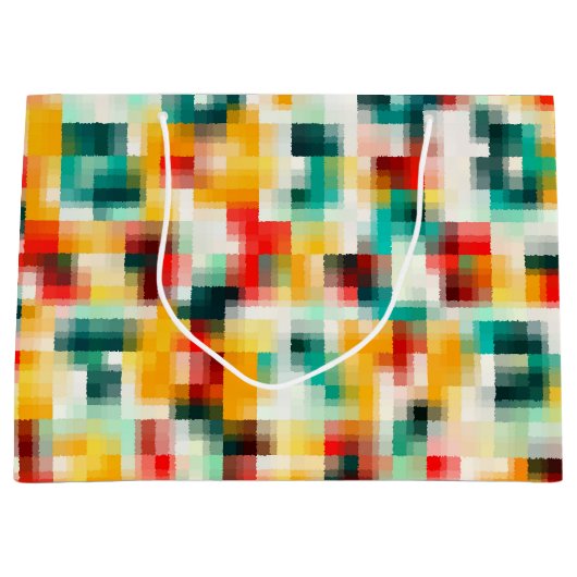 赤青緑黄白色抽象芸術パターン ラージペーパーバッグ (正面)