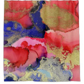 赤青金ゴールド抽象芸術 シャワーカーテン (正面)