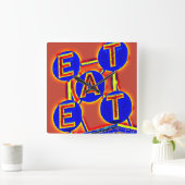 赤青食べ時計 スクエア壁時計 (ホーム)