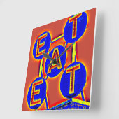 赤青食べ時計 スクエア壁時計 (傾斜)