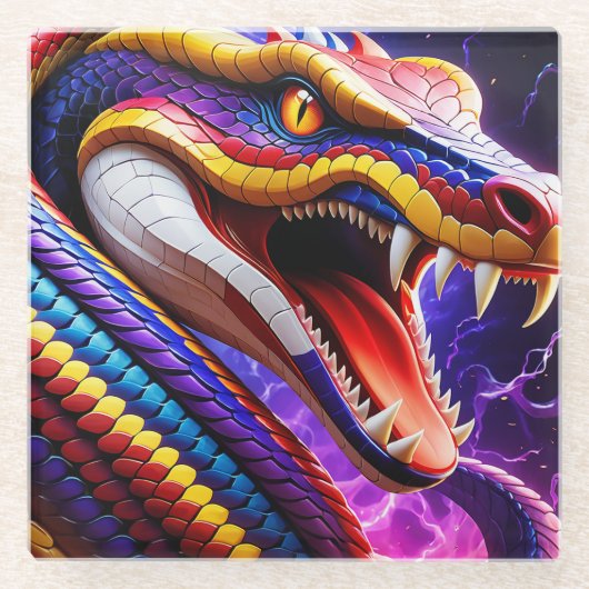 赤青鮮やかと黄のコブラはかりで測 ガラスコースター (正面)