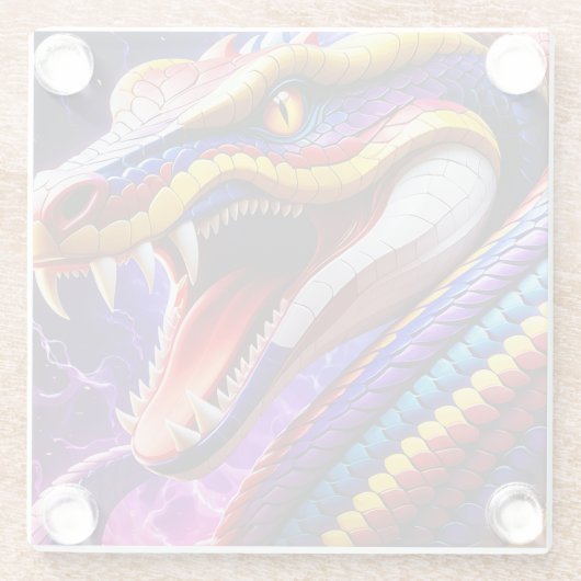 赤青鮮やかと黄のコブラはかりで測 ガラスコースター (裏面)