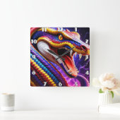 赤青鮮やかと黄のコブラはかりで測 スクエア壁時計 (ホーム)