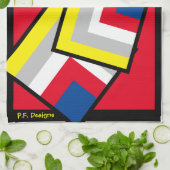 赤青黄白灰色黒幾何学黒 キッチンタオル (折り畳み)