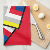 赤青黄白色グレーブラックジオメトリックブラック キッチンタオル (四つ折り)