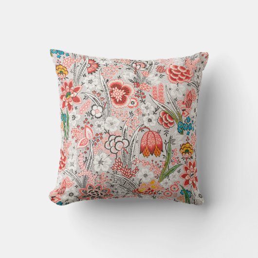 赤青黄色の野生の花、チューリップ、葉の花  クッション (正面)