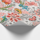 赤青黄色の野生の花、チューリップ、葉、花  ラッピングペーパー (角)