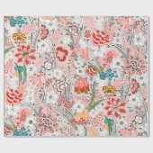 赤青黄色の野生の花、チューリップ、葉、花  ラッピングペーパー (フラット)