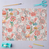 赤青黄色の野生の花、チューリップ、葉、花  薄葉紙 (クラフト)