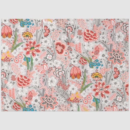 赤青黄色の野生の花、チューリップ、葉、花  薄葉紙 (正面)