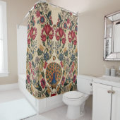 赤青黄花孔雀アンティークフローラ シャワーカーテン (インサイチュ)