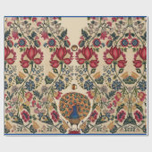 赤青黄花孔雀アンティークフローラ ラッピングペーパー (フラット)