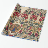 赤青黄花孔雀アンティークフローラ ラッピングペーパー (アンロールド)