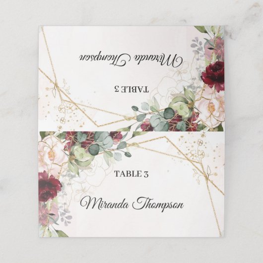 赤面およびブルゴーニュフローラユーカリ金ゴールド枠 プレイスカード (外部開封)