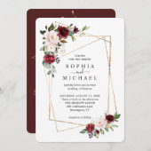 赤面およびワインフローラ金ゴールド幾何学形状結婚の 招待状