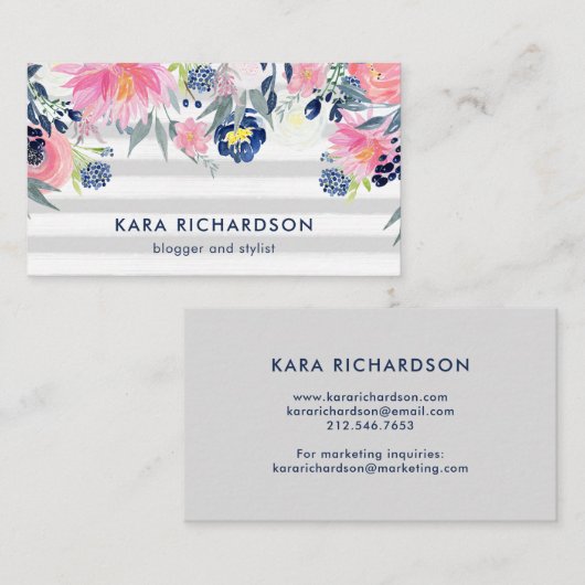 赤面および海軍水彩画の花はとの縞で飾ります 名刺 (正面/裏面)