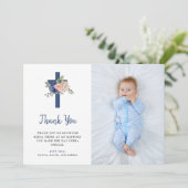 赤面および海軍花柄はおよび|の写真の洗礼を交差させます サンキューカード (スタンド正面)