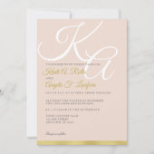 赤面および金ゴールドのモノグラムの結婚式招待状 招待状 (正面)