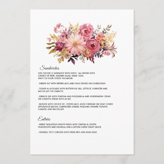 赤面および金ゴールドフローラ結婚の メニュー (裏面)