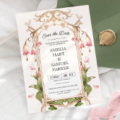 赤面お洒落ピンクと金ゴールドフローラ日付の保存 招待状