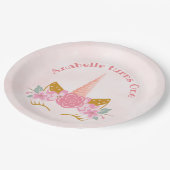 赤面お洒落ピンクユニコーンファースト誕生日 ペーパープレート (アングル)