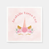 赤面お洒落ピンクユニコーン誕生日 スタンダードカクテルナプキン (正面)
