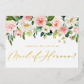 赤面かわいらしの花が私のメイド・オブ・オーナー(花嫁付き添い人) 箔招待状 (正面)