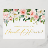 赤面かわいらしの花が私のメイド・オブ・オーナー(花嫁付き添い人) 箔招待状 (正面)