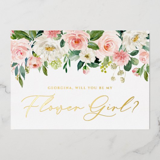 赤面かわいらしの花は私の花の女の子 箔招待状 (正面)
