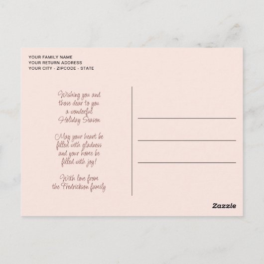 赤面かわいらしコーラルピンク抽象芸術季節のごあいさつ ポストカード (裏面)