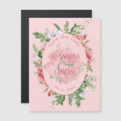 赤面かわいらしピンクのフローラ結婚式の日付を保存 (正面/裏面)