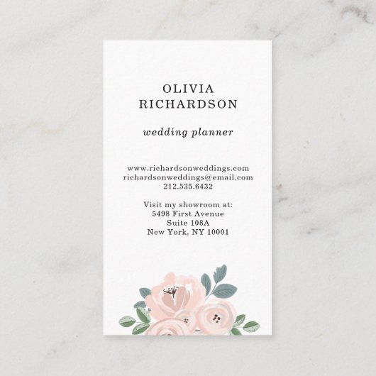 赤面かわいらしピンクの花と埃っぽい青の葉 名刺 (裏面)