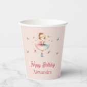 赤面かわいらしピンクガールバレリーナバースデーパーティー 紙コップ (正面)
