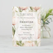 赤面かわいらしピンククリームチューリップフローラ誕生日 招待状 (スタンド正面)