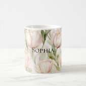 赤面かわいらしピンククリームチューリップフローラ コーヒーマグカップ (中央)