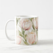 赤面かわいらしピンククリームチューリップフローラ コーヒーマグカップ (左)