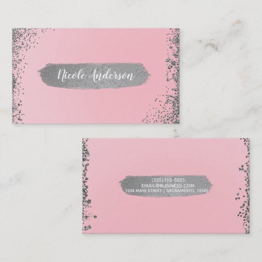 赤面かわいらしピンクシルバーグリッターグラムシモダンック 名刺 (正面/裏面)