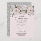 赤面かわいらしピンクシルバーフローラキンセアニェラ 招待状 (正面/裏面)